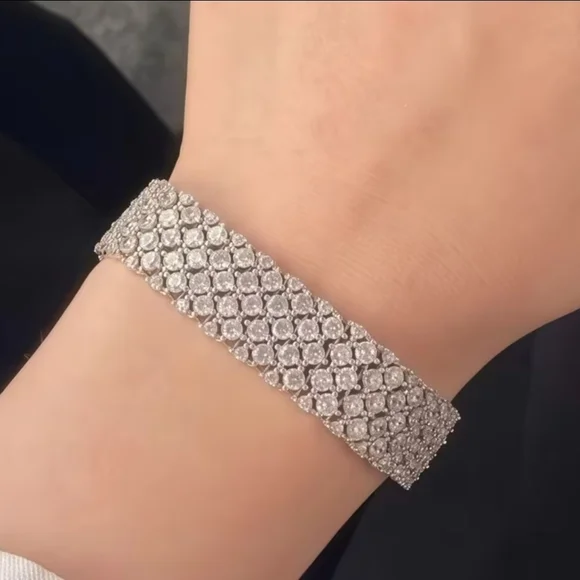 Dazzling 925 Sterling Silver Moissanite Wide Bracelet 6.79" New - Picture 11 of 13